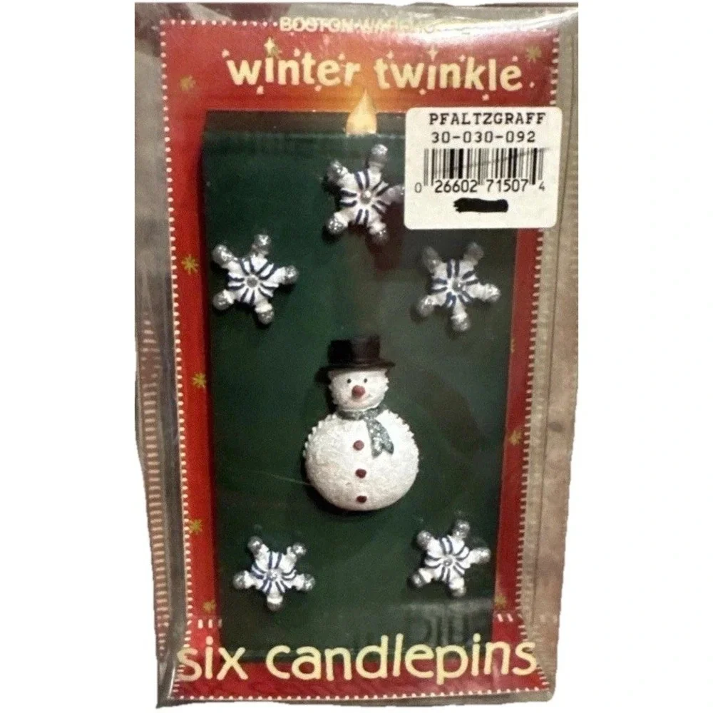 Winter Twinkle Candle Pin Set / 6. Snowman/Snowflakes. 2002 Boston Warehouse New